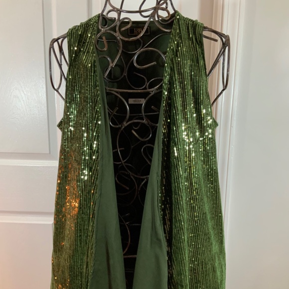 L & B Lucky & Blessed Sequin Green Vest Cardigan Party Size Small NWT - Picture 2 of 8